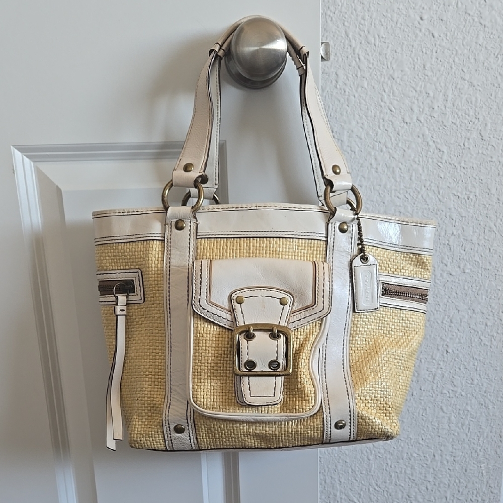 Coach Straw and Leather Tote Bag